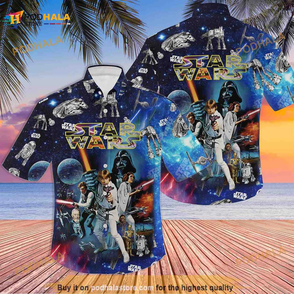 Star Wars Hawaiian Shirt With Millennium Falcon And Cosmic Design