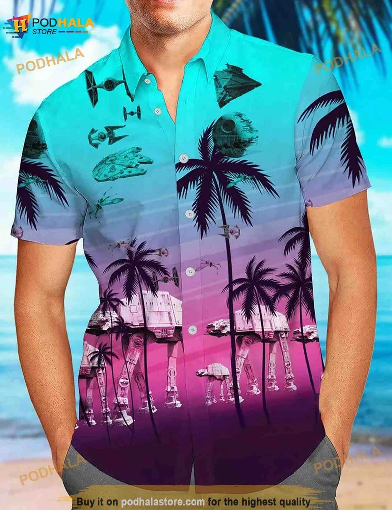 Star Wars Palm Tree Hawaiian Shirt With Vibrant Gradient Design