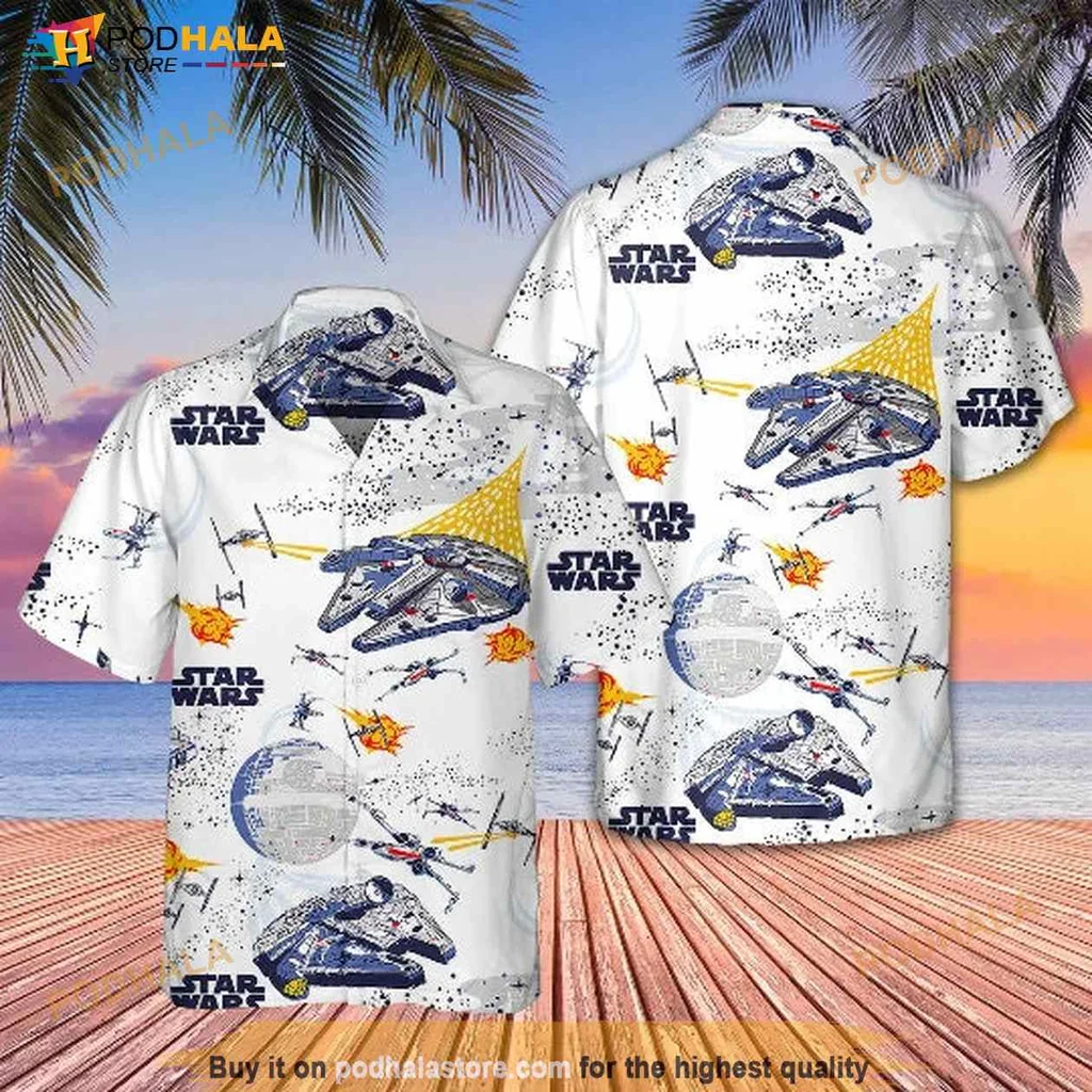 Star Wars Spaceship Aloha Shirt With Colorful Cosmic Design