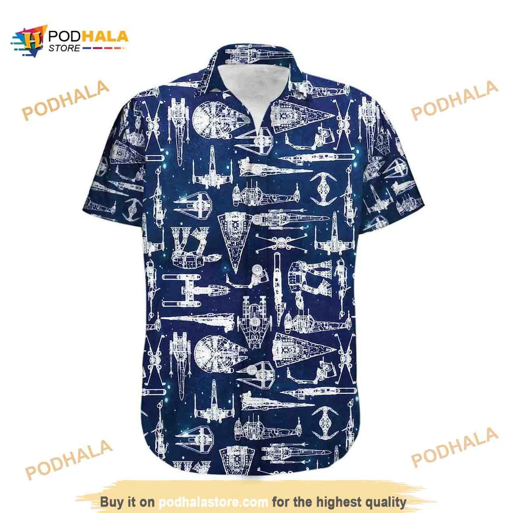 Star Wars Spaceship Pattern Hawaiian Shirt Featuring Iconic Spacecraft