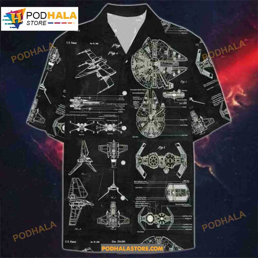 Star Wars Starship Hawaiian Shirt Featuring Millennium Falcon And Tie Fighters