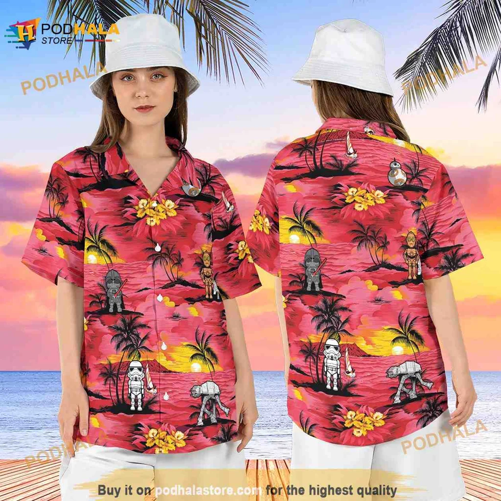 Star Wars Sunset Hawaiian Shirt Featuring Darth Vader And Stormtroopers