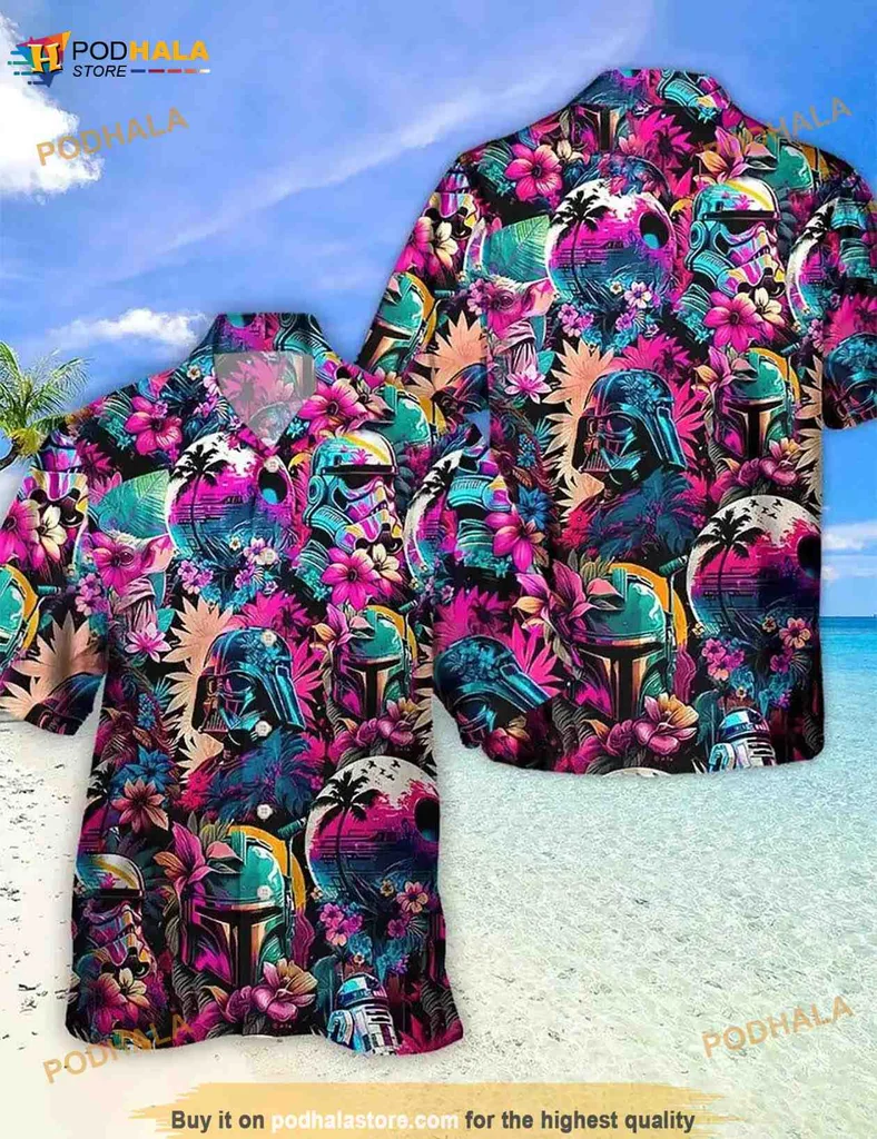 Star Wars Synthwave Hawaiian Shirt With Tropical Design For Fans