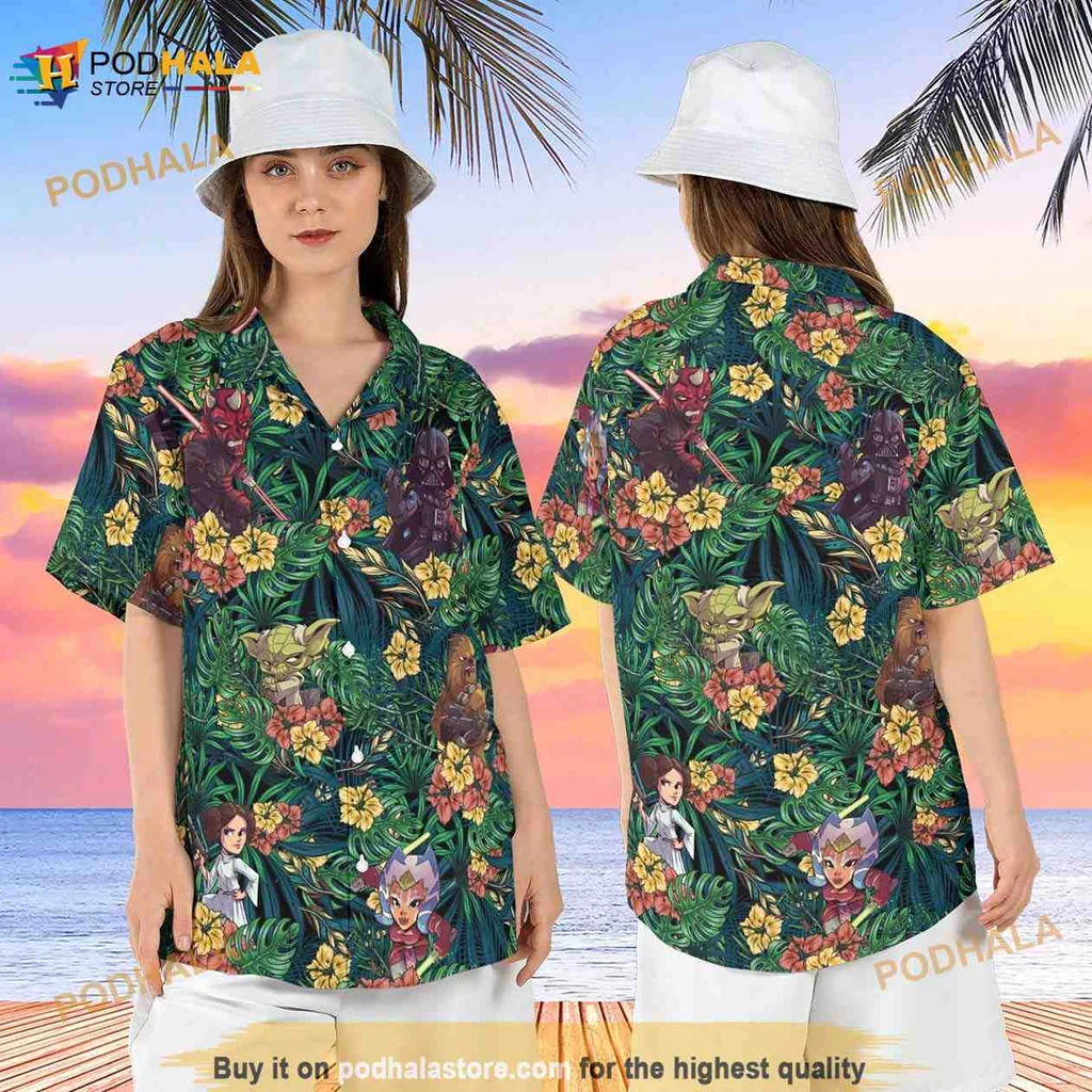 Star Wars Tropical Aloha Shirt Featuring Darth Vader And Chewbacca