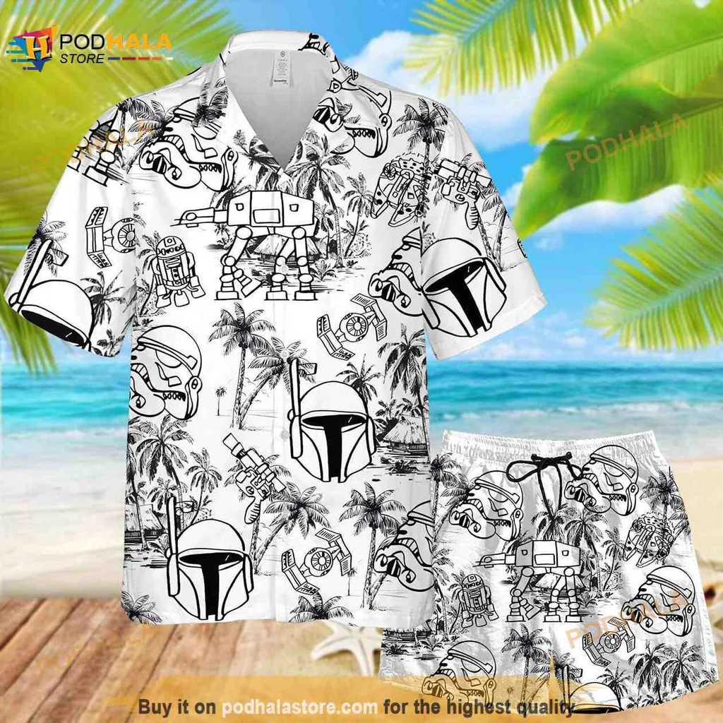 Star Wars Tropical Aloha Shirt With Droids And Palm Trees