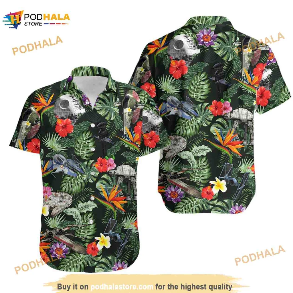 Star Wars Tropical Aloha Shirt With Iconic Characters And Vibrant Foliage