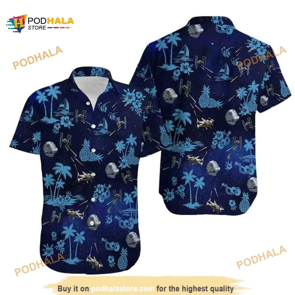 Star Wars Tropical Aloha Shirt With Iconic Starships And Beach Motifs