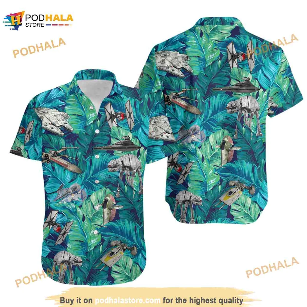Star Wars Tropical Aloha Shirt With Iconic Starships And Vibrant Foliage
