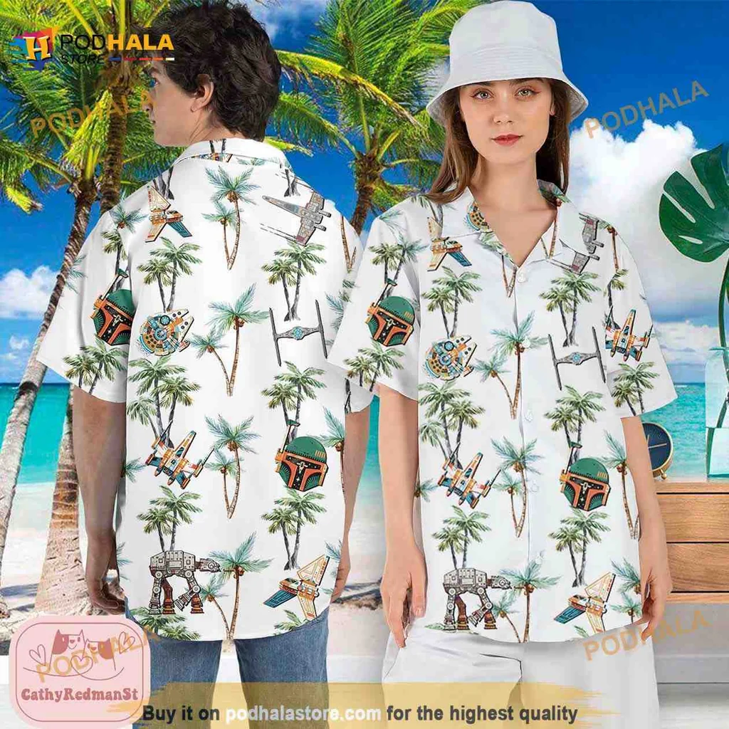 Star Wars Tropical Aloha Shirt With Palm Trees And Surfboards