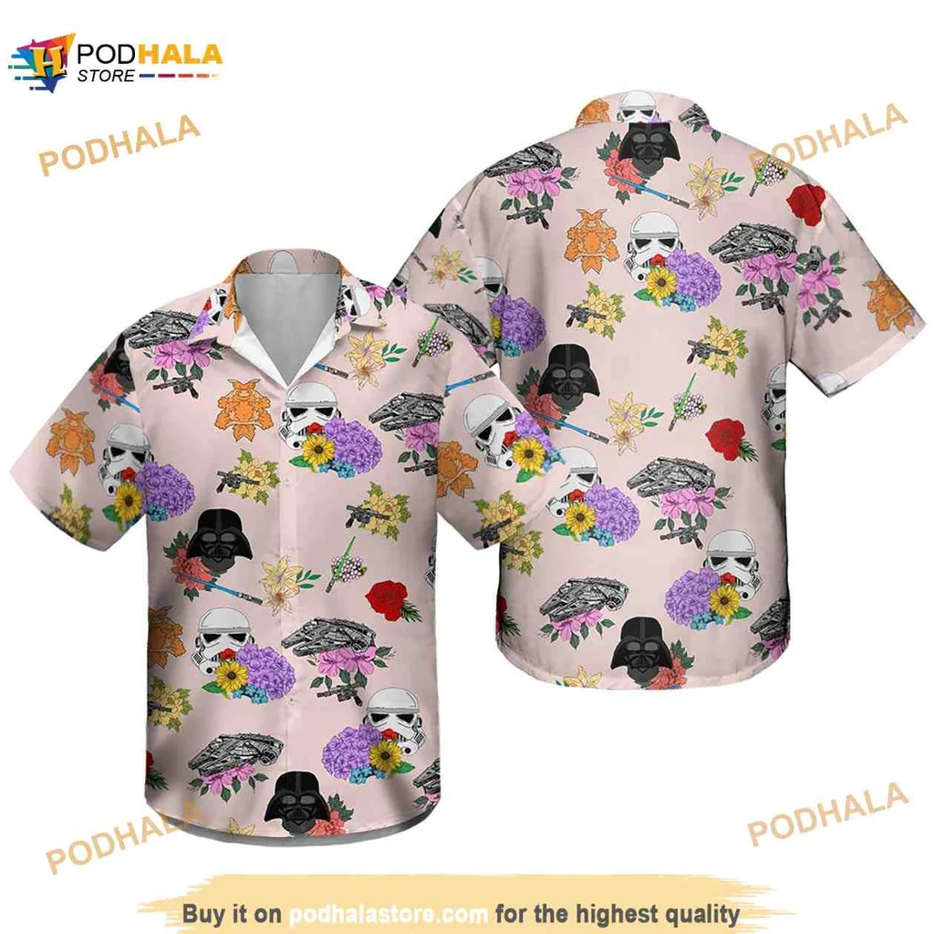 Star Wars Tropical Floral Hawaiian Shirt With Iconic Characters
