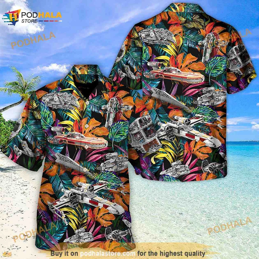 Star Wars Tropical Hawaiian Shirt Featuring Colorful Spaceship Design