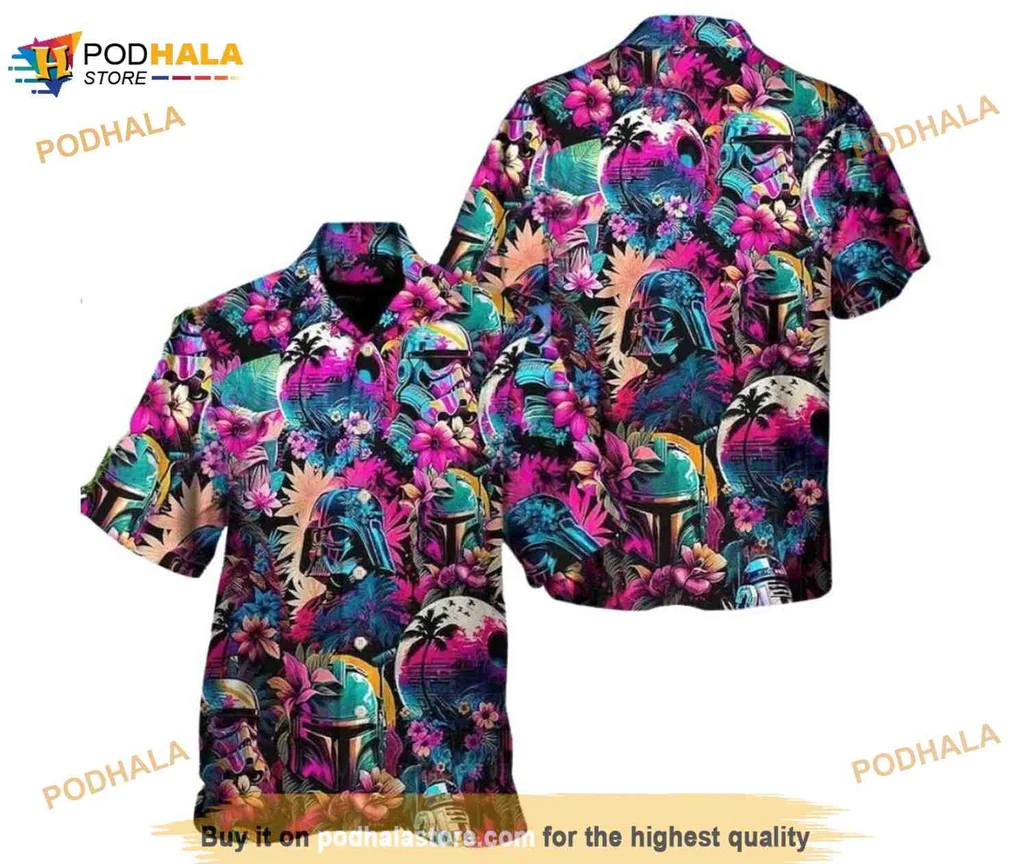 Star Wars Tropical Hawaiian Shirt, Retro Synthwave Beachwear With Bold Colors