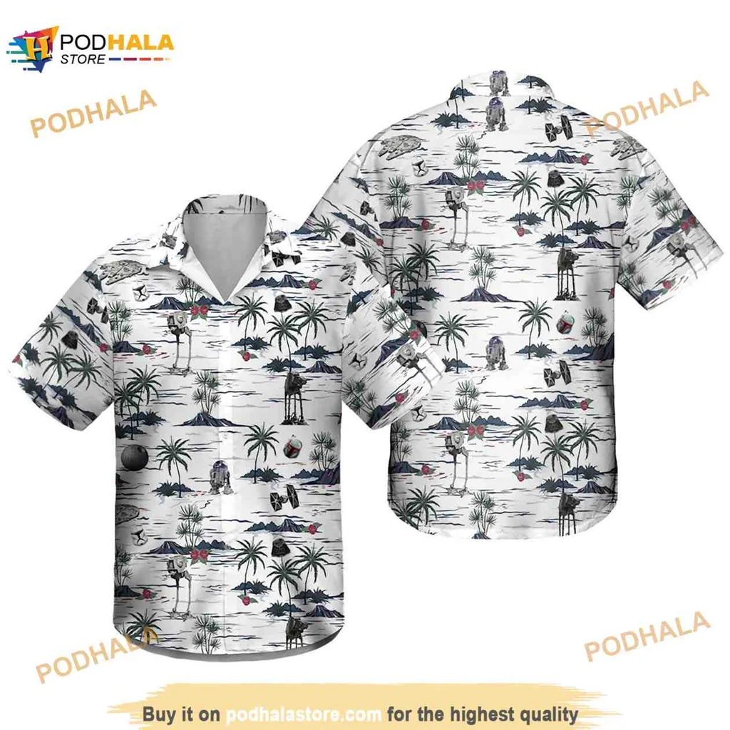 Star Wars Tropical Hawaiian Shirt With Beach Scene And Iconic Imagery