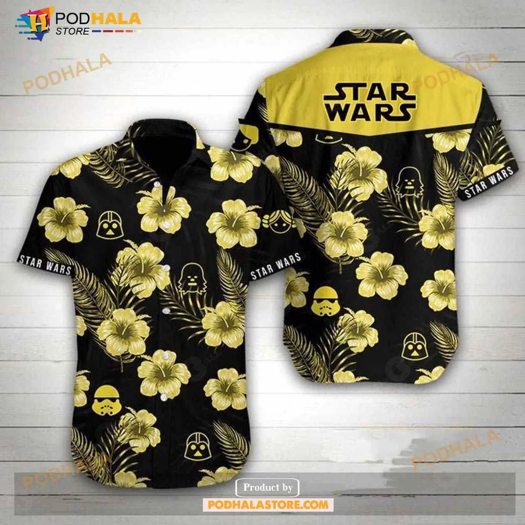 Star Wars Tropical Hawaiian Shirt With Chewbacca And Stormtrooper Silhouettes