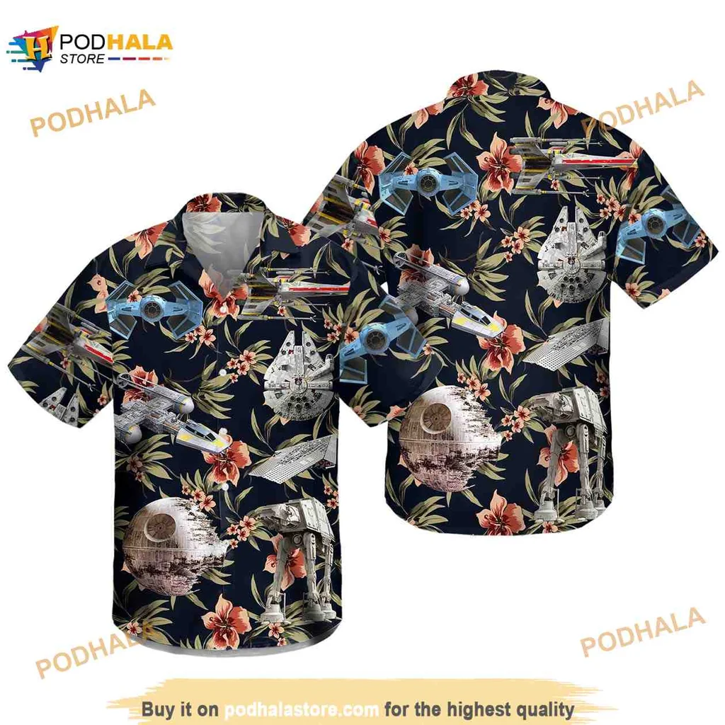 Star Wars Tropical Hawaiian Shirt With Iconic Spacecraft And Floral Design