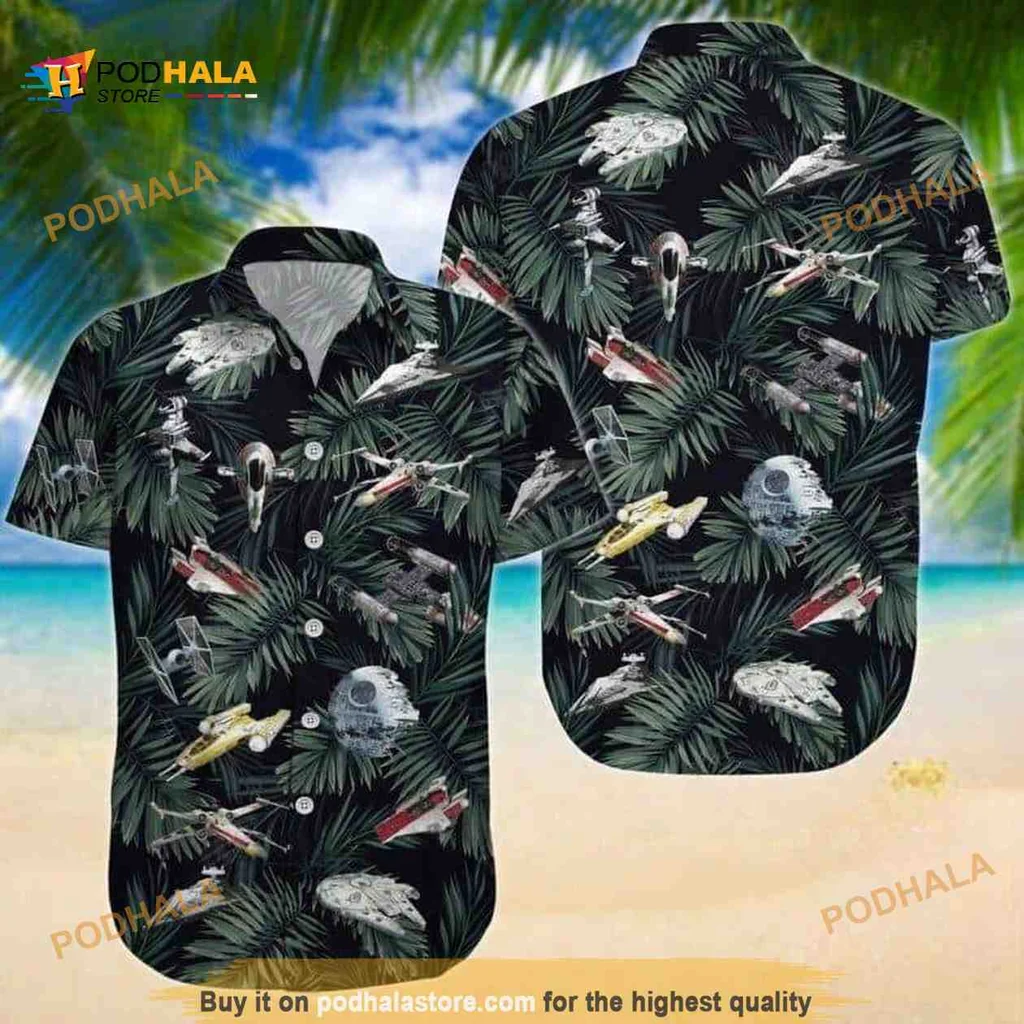 Star Wars Tropical Hawaiian Shirt With Iconic Starships And Palm Leaves