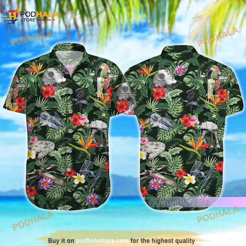 Star Wars Tropical Hawaiian Shirt With Lush Green Leaves And Colorful Flowers