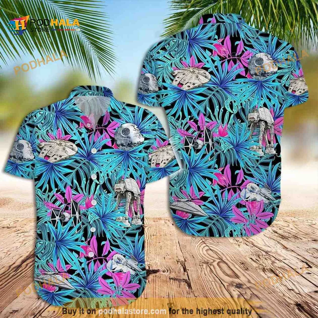 Star Wars Tropical Hawaiian Shirt With Millennium Falcon And At At Design