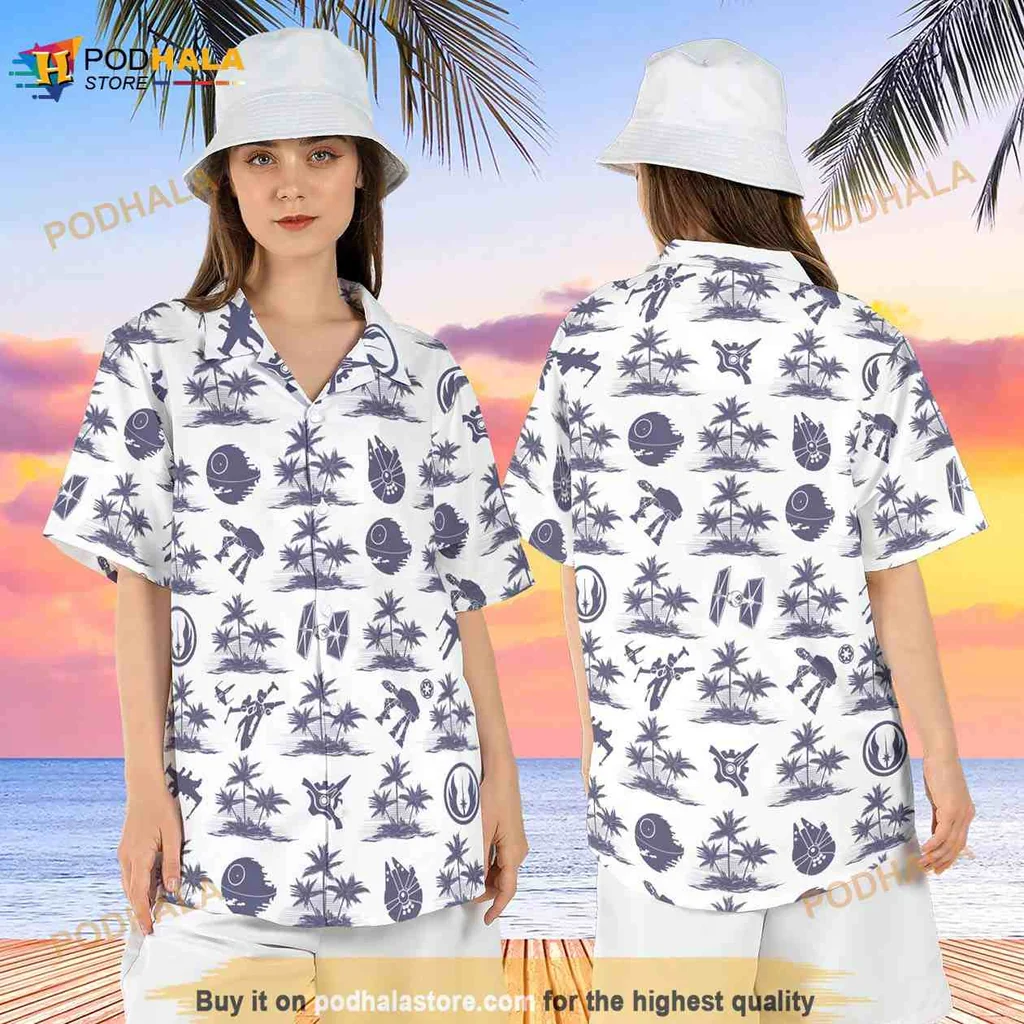 Star Wars Tropical Hawaiian Shirt With Vibrant Spaceship And Palm Tree Design
