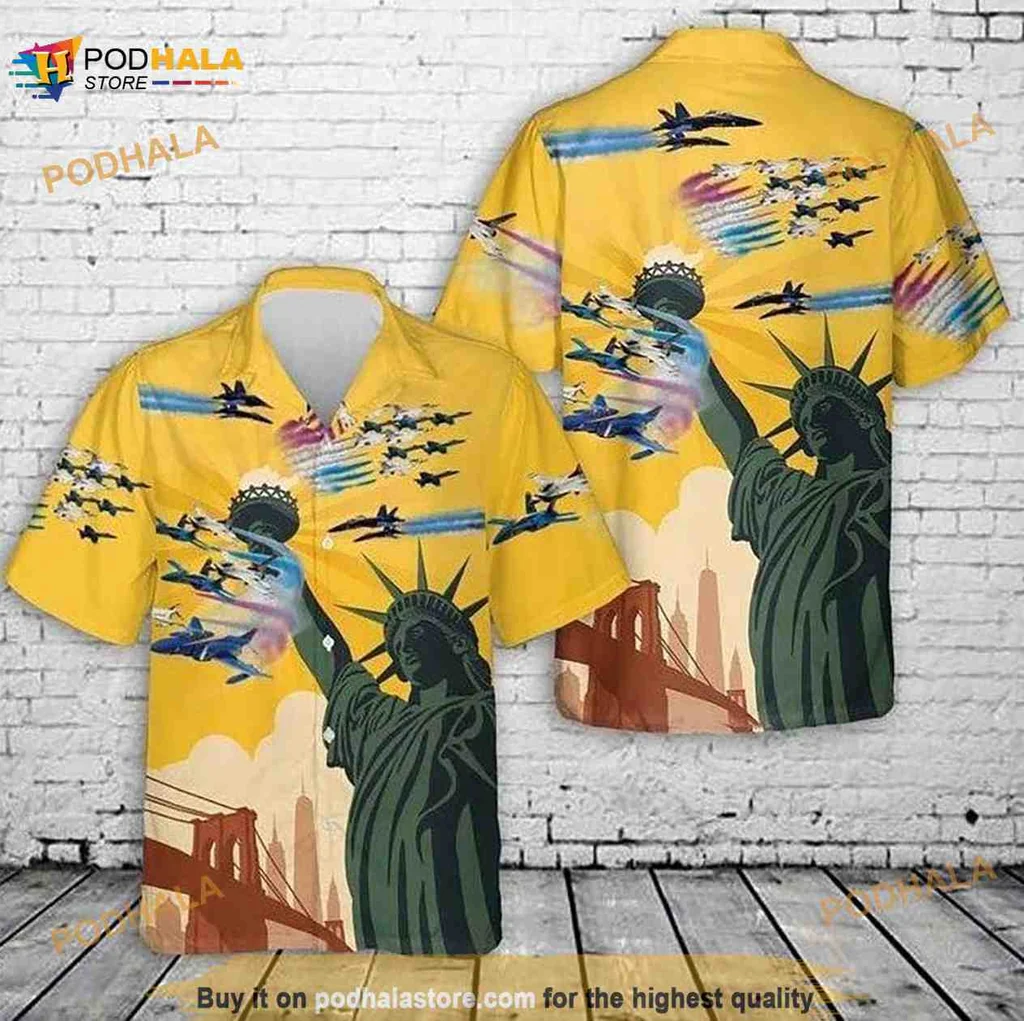 Statue Of Liberty Military Hawaiian Shirt With Jets For Independence Day