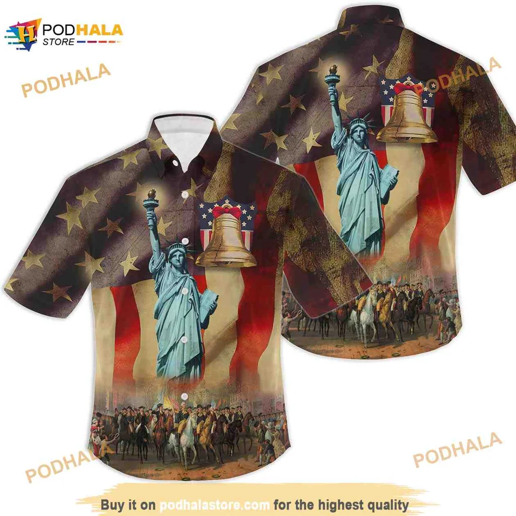 Statue Of Liberty Patriotic Hawaiian Shirt For Independence Day Celebrations
