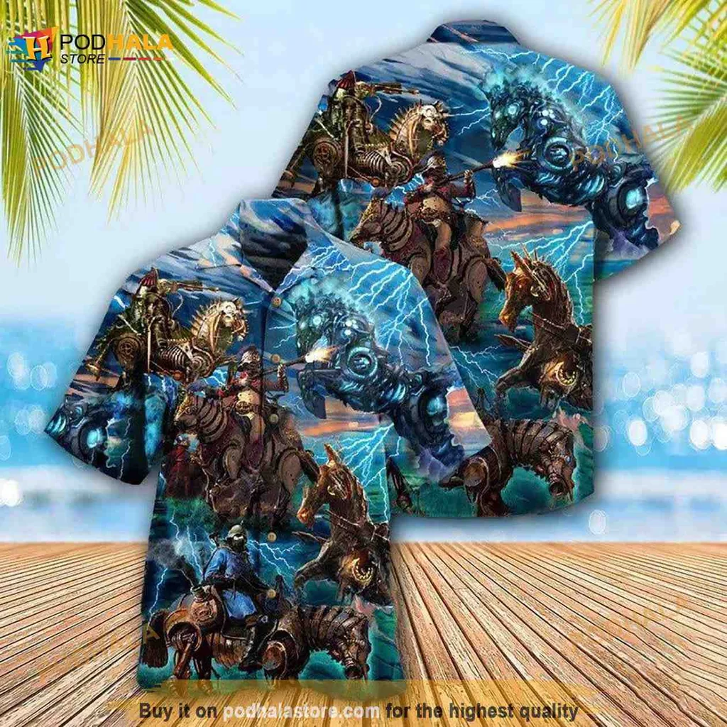 Steampunk Mechanical Horse Hawaiian Shirt With Dynamic Fantasy Design
