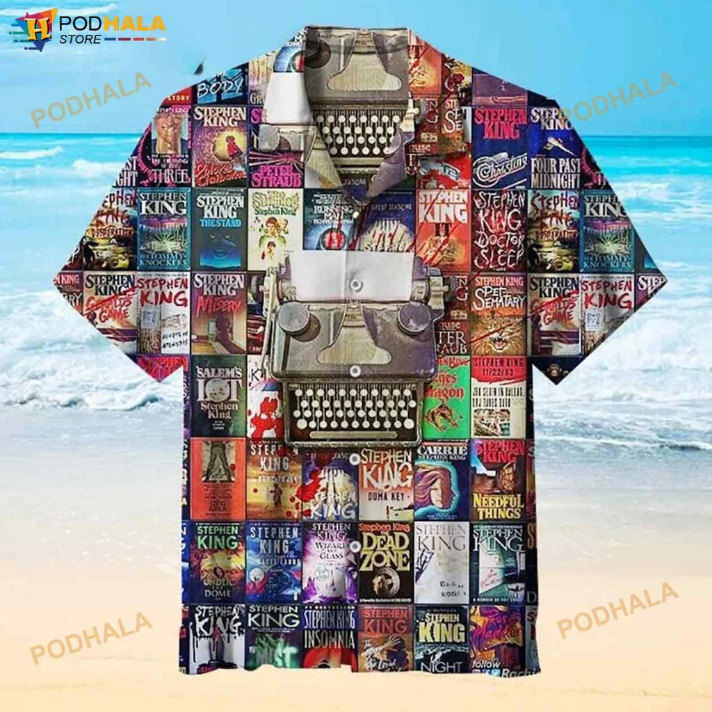 Stephen King Book Cover Hawaiian Shirt With Vintage Typewriter Design