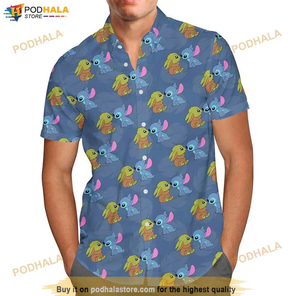 Stitch And Child Hawaiian Shirt, Vibrant Cartoon Design For Fans Of Lilo And Stitch