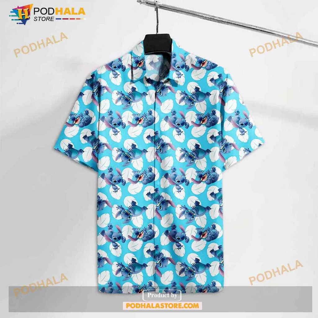 Stitch Cartoon Character Hawaiian Shirt With Tropical Floral Design