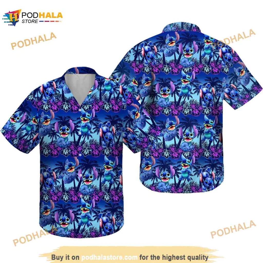 Stitch Disney Hawaiian Shirt With Tropical Foliage And Colorful Design