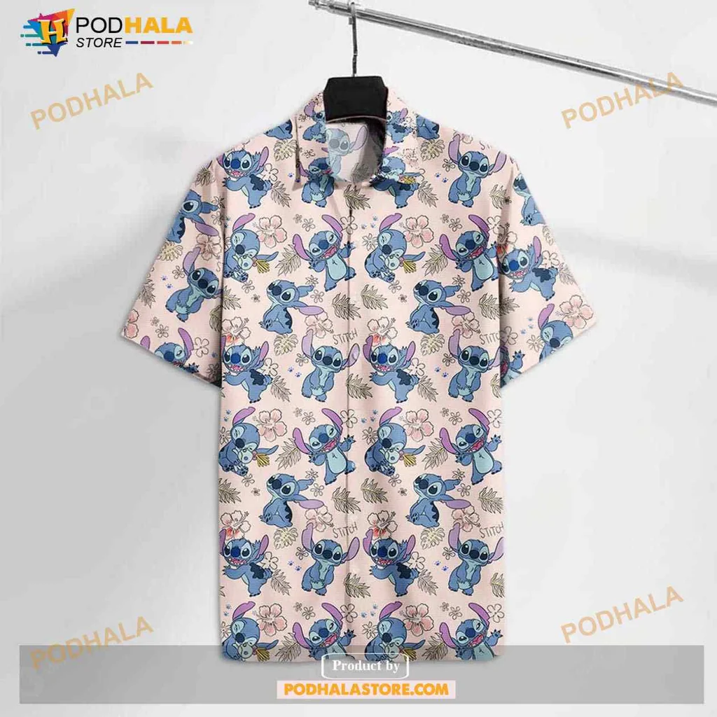 Stitch Floral Hawaiian Shirt With Playful Character Design