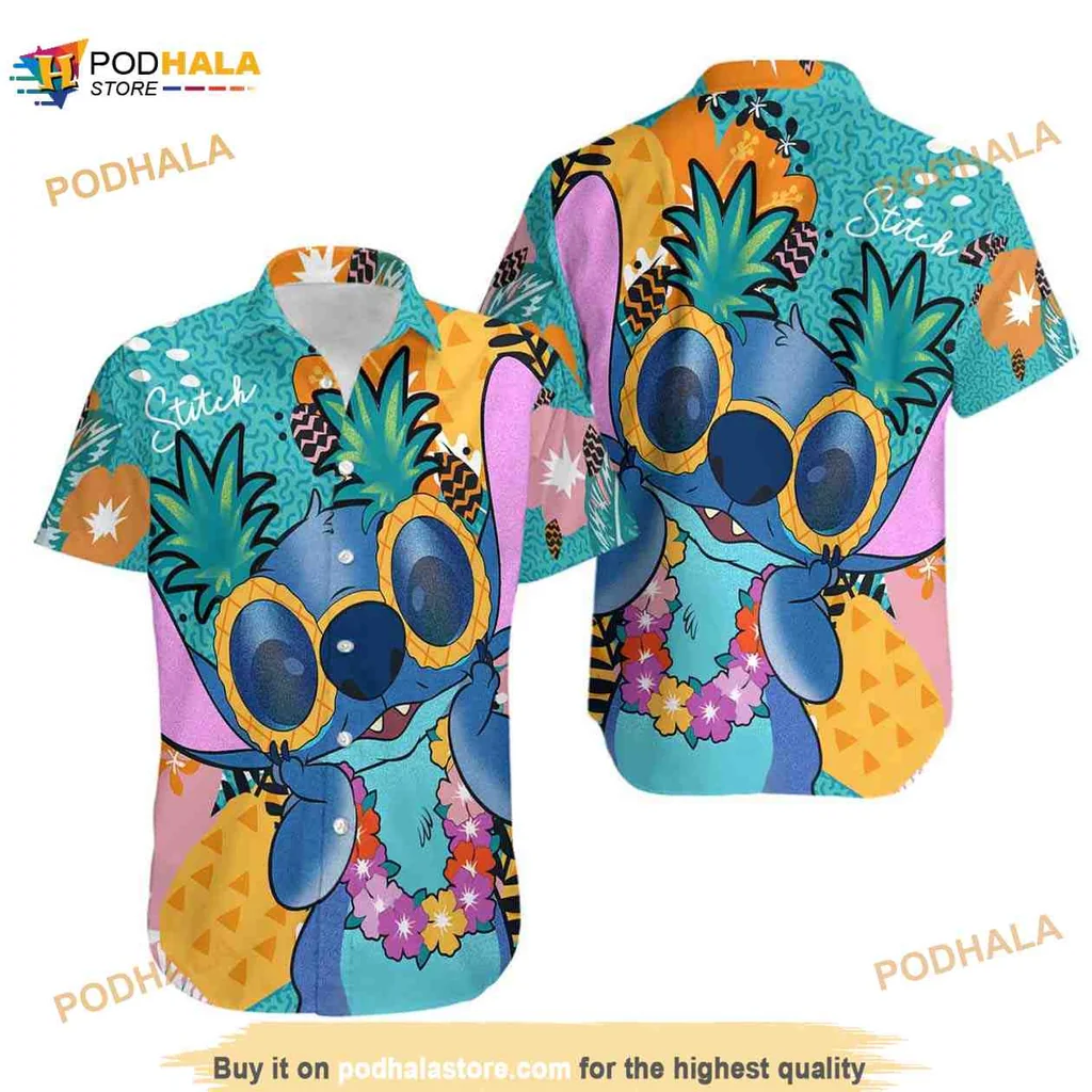 Stitch Floral Pattern Hawaiian Shirt With Tropical Vibes