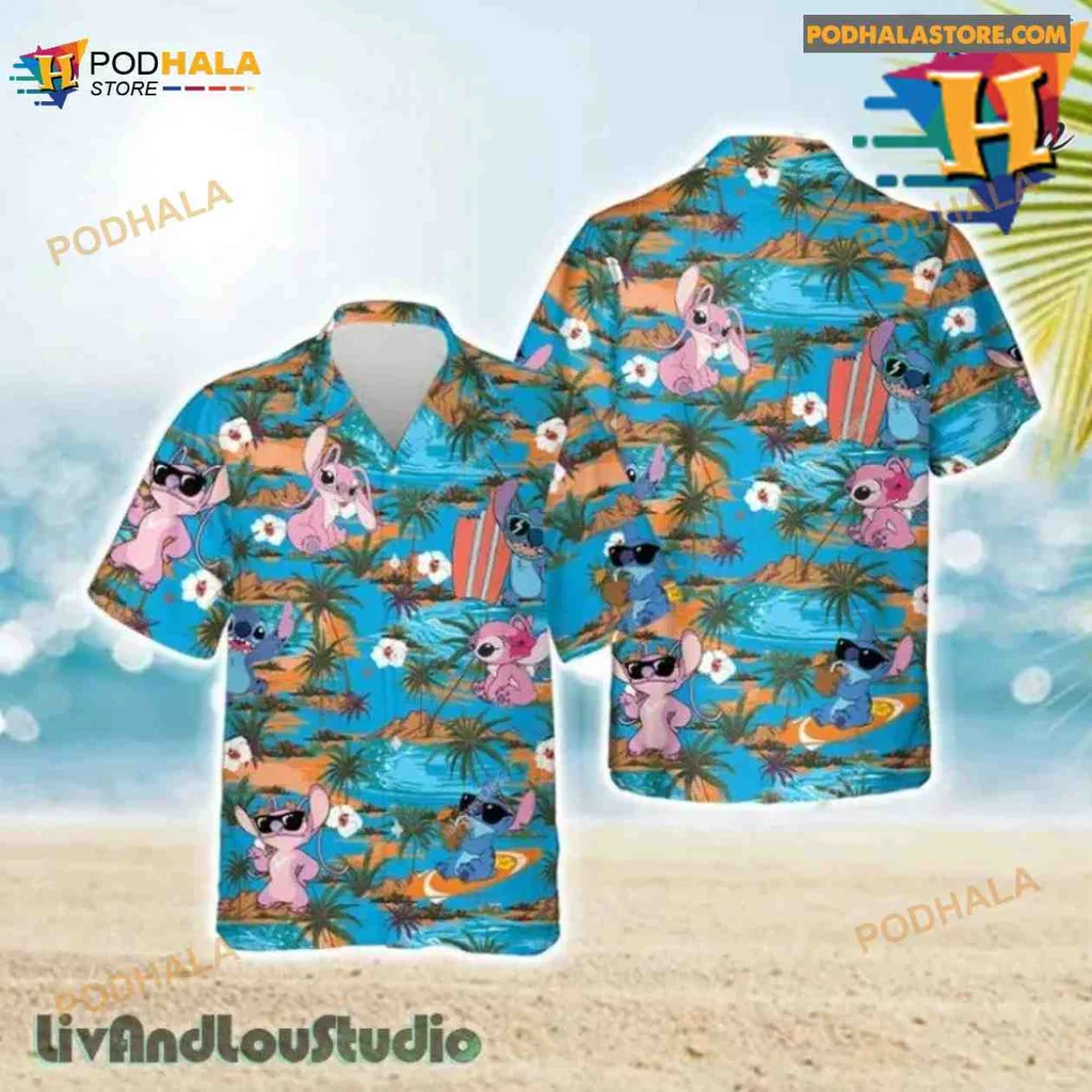 Stitch Hawaiian Shirt With Tropical Design And Playful Characters
