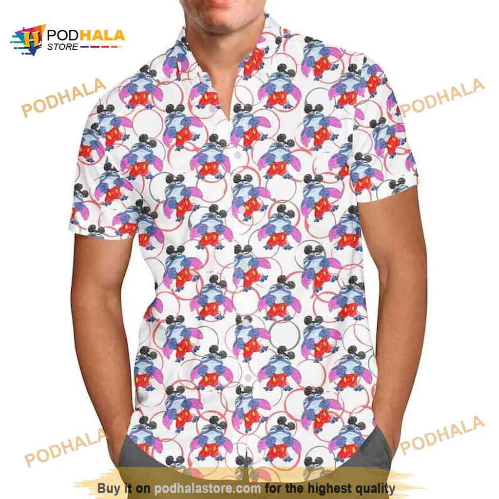 Stitch Mickey Mouse Aloha Shirt, All Over Print Hawaiian Shirt