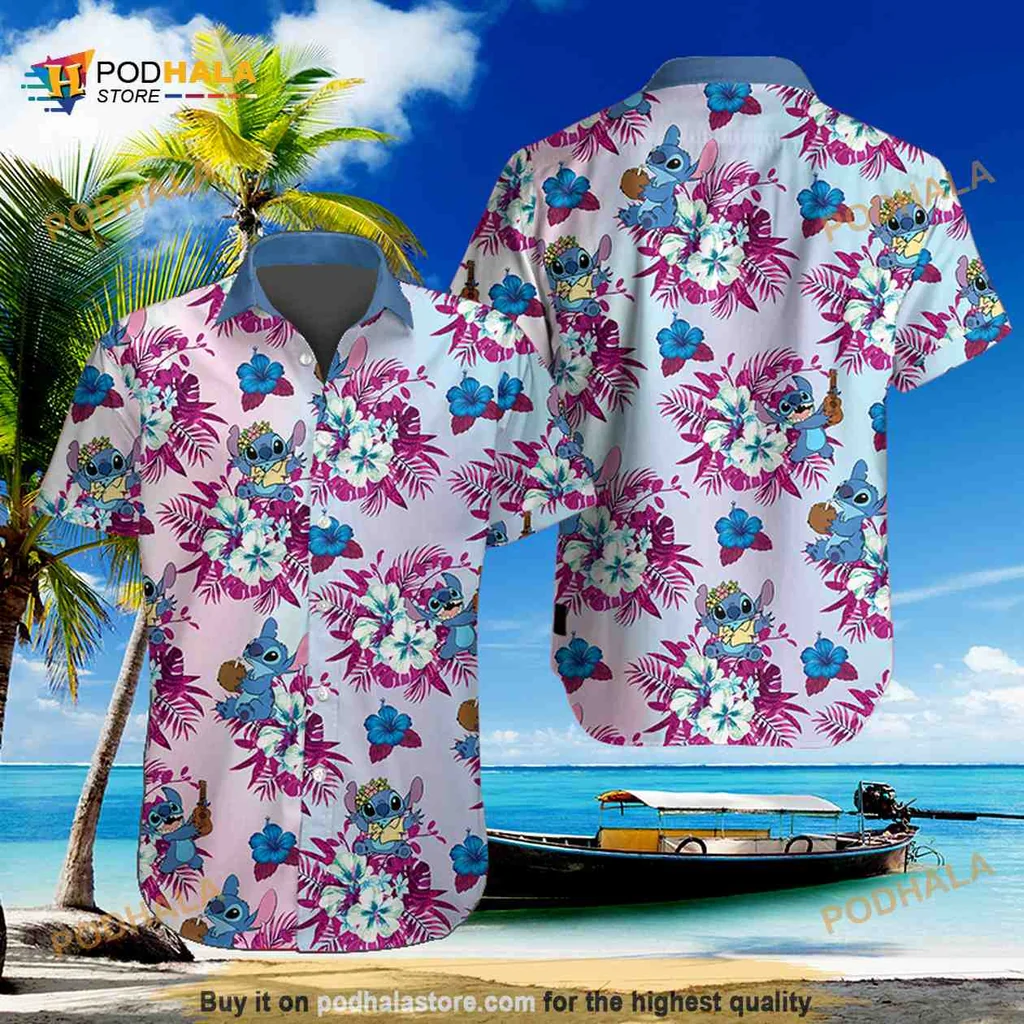Stitch Tropical Aloha Shirt, Colorful Hawaiian Shirt For Beach Lovers