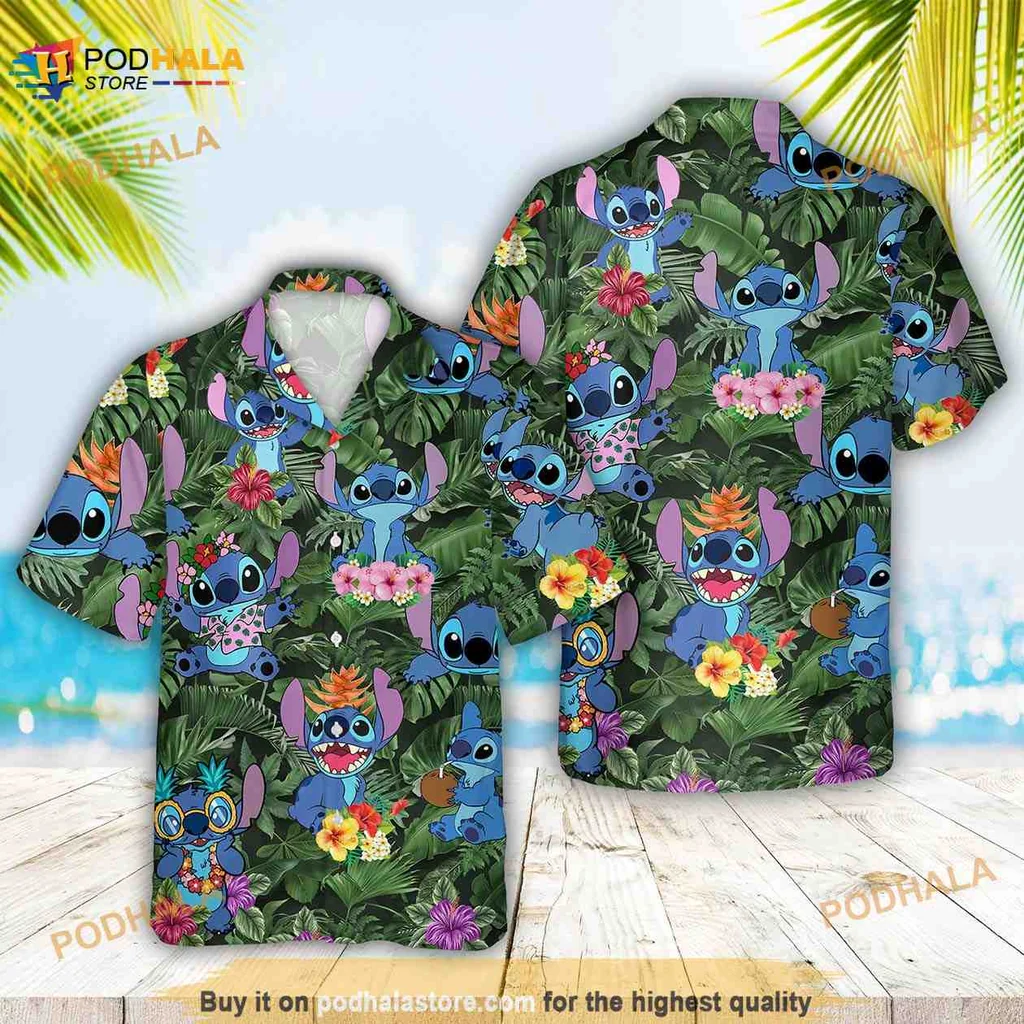 Stitch Tropical Aloha Shirt, Colorful Hawaiian Shirt With Stitch And Hibiscus