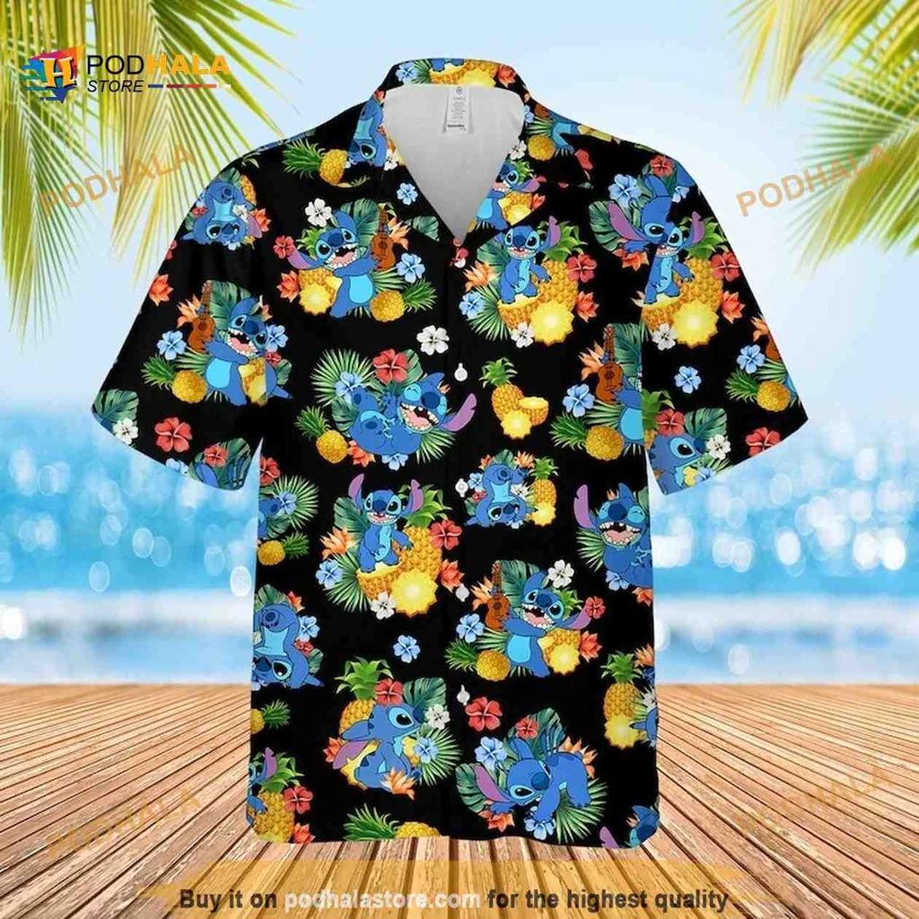 Stitch Tropical Aloha Shirt, Colorful Pineapple Design For Summer Fun
