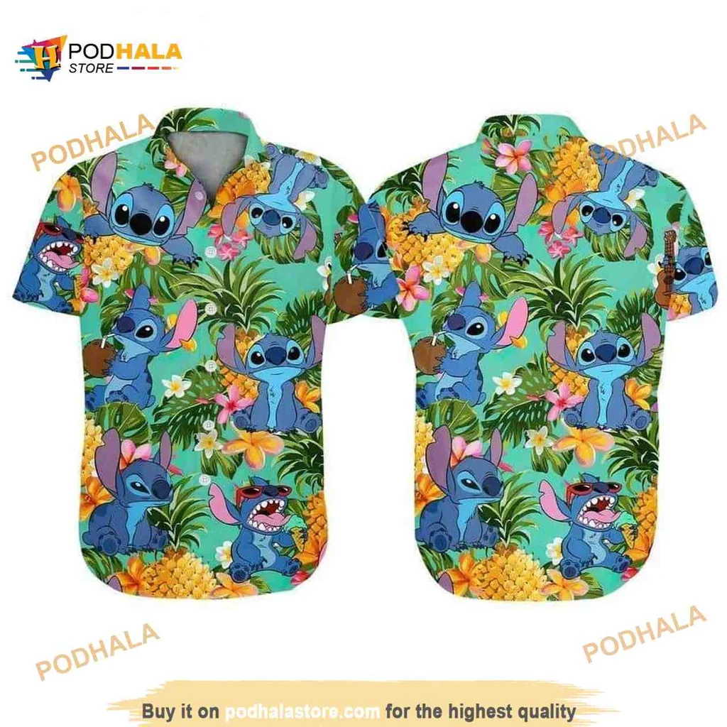 Stitch Tropical Aloha Shirt, Vibrant Summer Beach Design With Disney Character