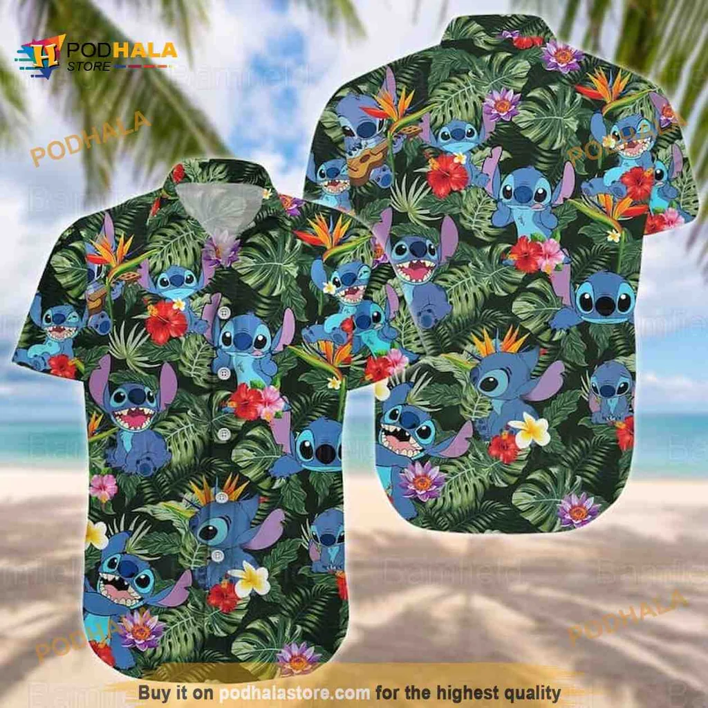 Stitch Tropical Aloha Shirt, Vibrant Summer Design For Disney Fans