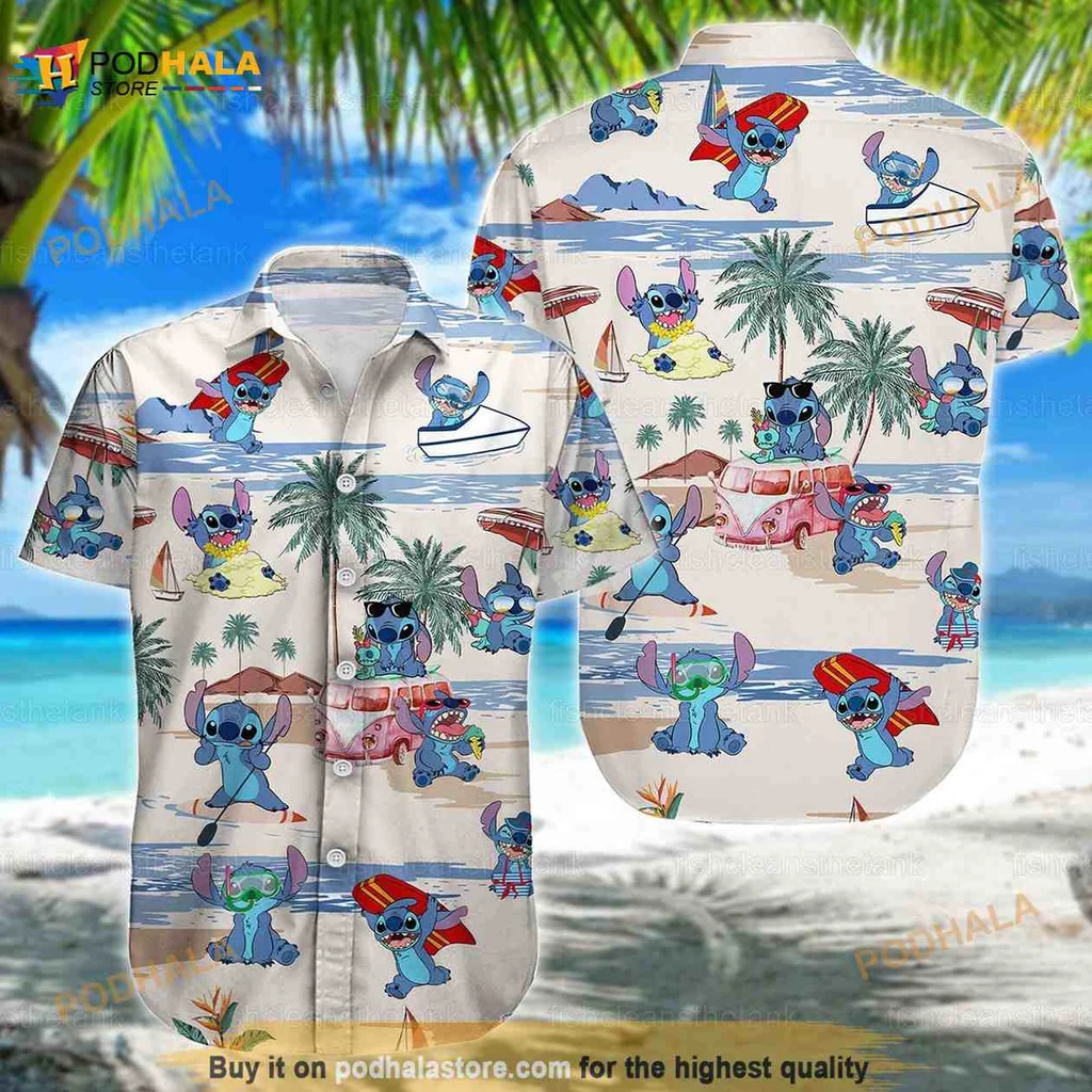 Stitch Tropical Beach Hawaiian Shirt, Cartoon Character Summer Shirt