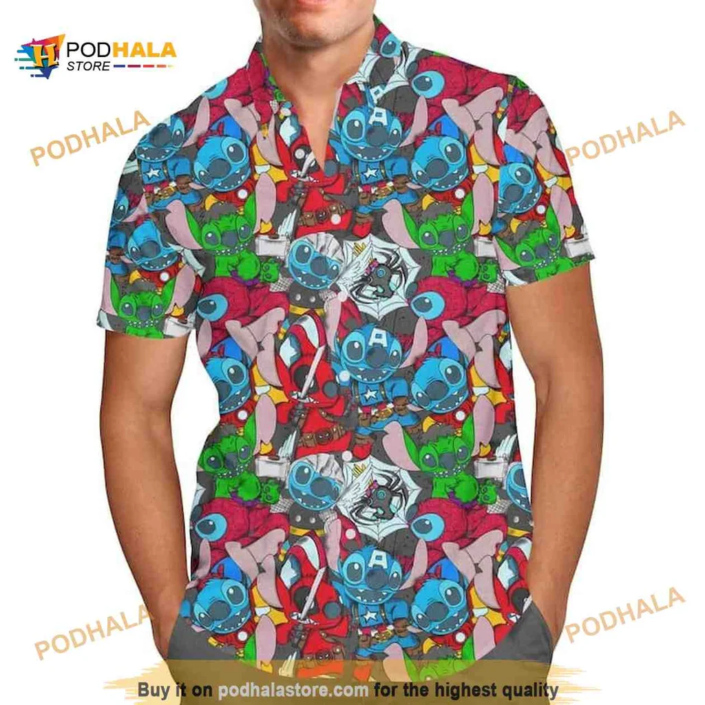 Stitch Tropical Hawaiian Shirt Featuring Disneys Lilo And Stitch Characters