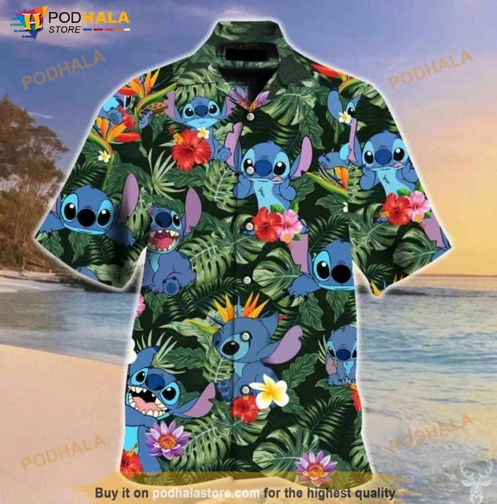 Stitch Tropical Hawaiian Shirt With Colorful Floral Design