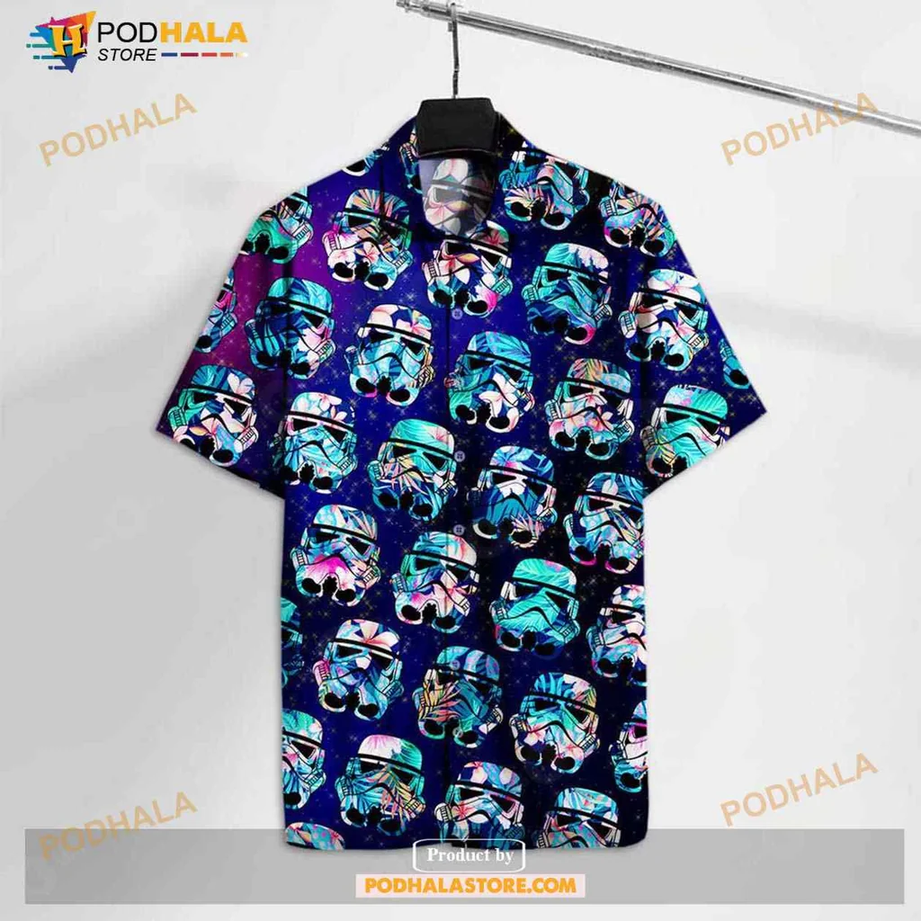 Stormtrooper Floral Hawaiian Shirt With Colorful Helmet Design