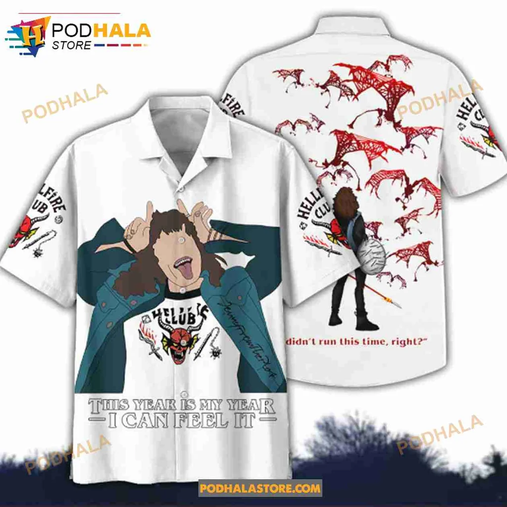 Stranger Things Hellfire Club Hawaiian Shirt With Skull And Flames Design