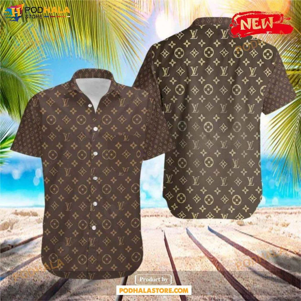 Stylish Luxury Aloha Shirt, Lv Brown Louis Vuitton Design For Casual Outings