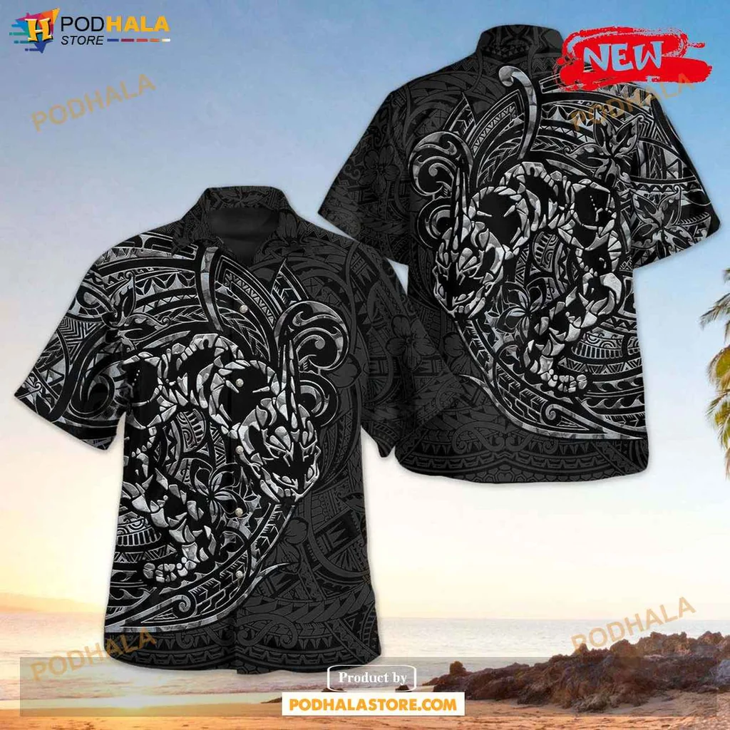 Stylish Polynesian Aloha Shirt, Black And White Tropical Shirt For Men And Women