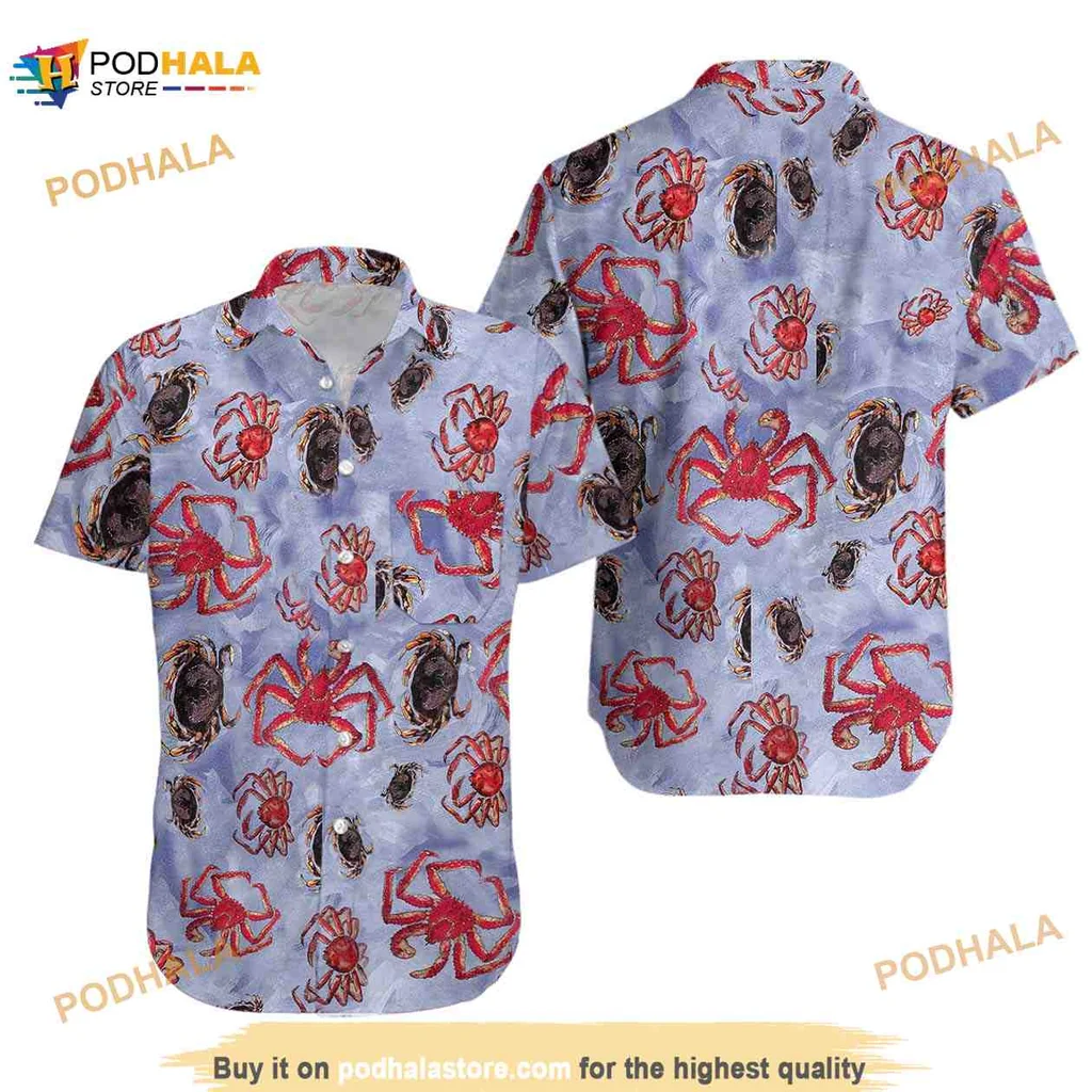 Stylized Crab Tropical Hawaiian Shirt With Colorful Marine Design