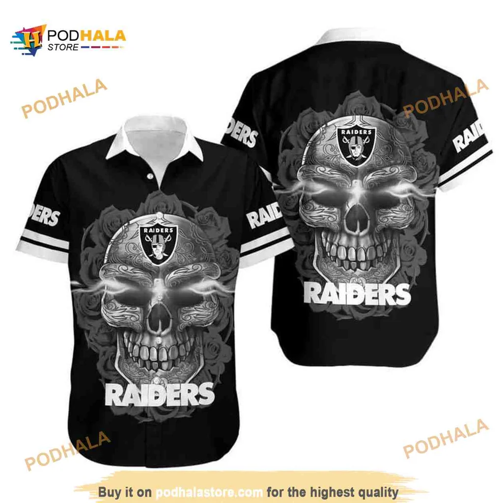 Sugar Skull Raiders Hawaiian Shirt With Floral Design For Football Fans