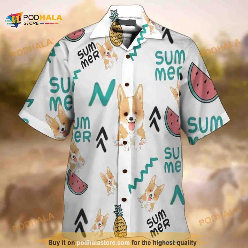 Summer Corgi Tropical Hawaiian Shirt With Watermelons And Pineapples