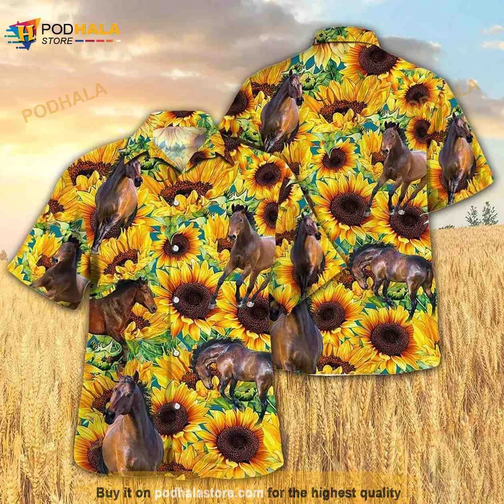 Sunflower Horse Lovers Hawaiian Shirt With Vibrant Floral Design